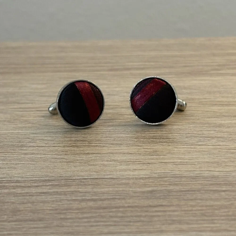 Vintage Black Red Round Cufflinks Retro Mod Mid Century Men’s Accessories